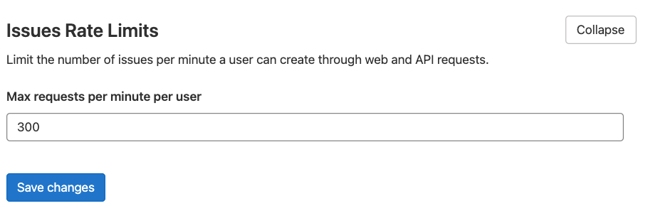 The maximum requests per minute rate limit per user set to 300.